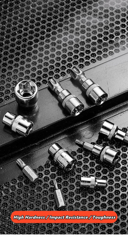 Professional 34pcs Torx Bit Socket & E-Torx Star Socket Set 1/4" 3/8" 1/2" Drive Male Female E-torx Bits Handheld Tool with Case