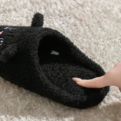 Cute Cat Design Plush Ladies Slippers Autumn And Winter Indoor Floor Non-Slip Soft Bottom Comfortable Warm Home Shoes for Unisex