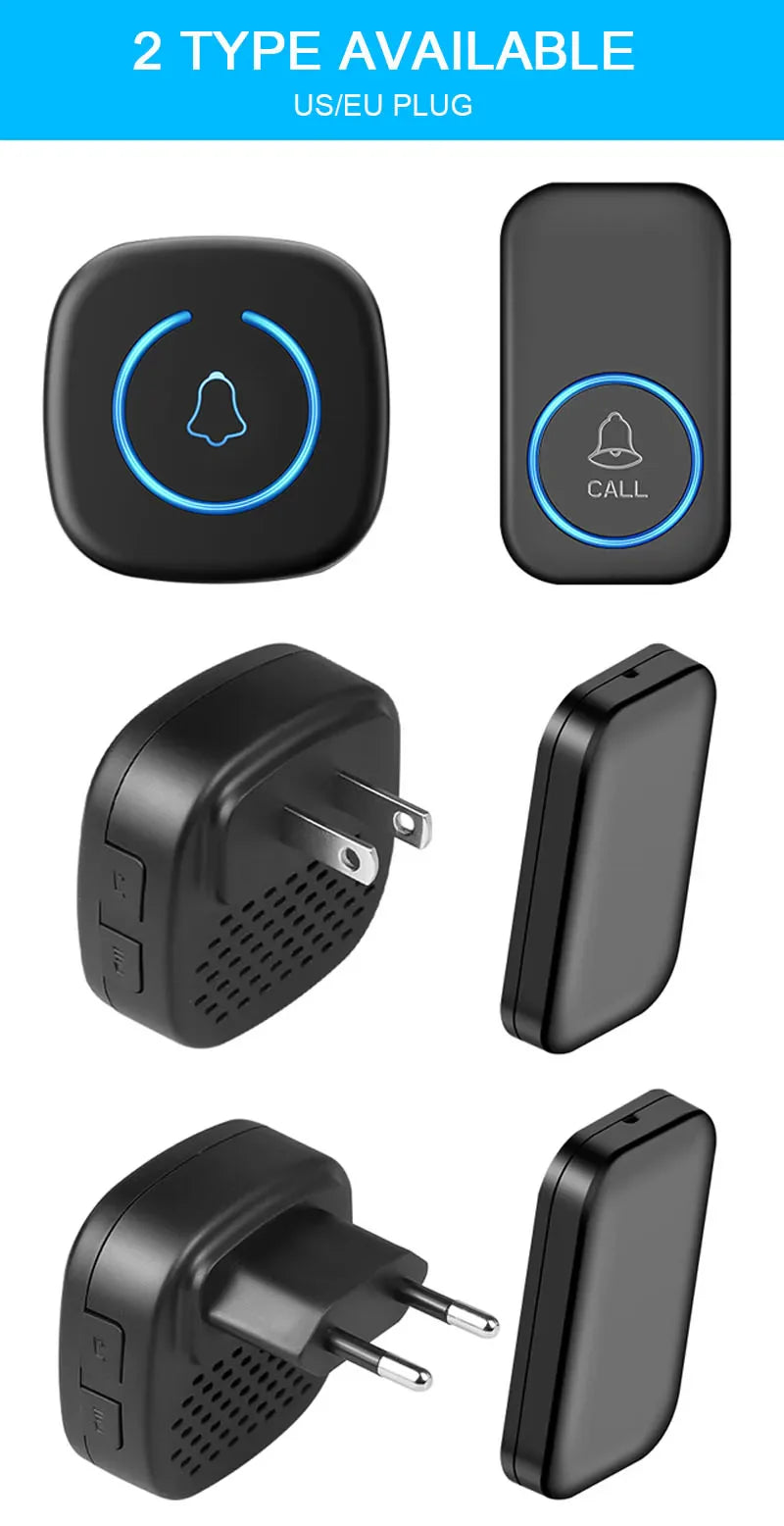 Wireless Doorbell IP44 Waterproof Smart Home Welcome Door Bell 300M Range 60Songs Intelligent Home Chime Bell Kit US/EU Plug