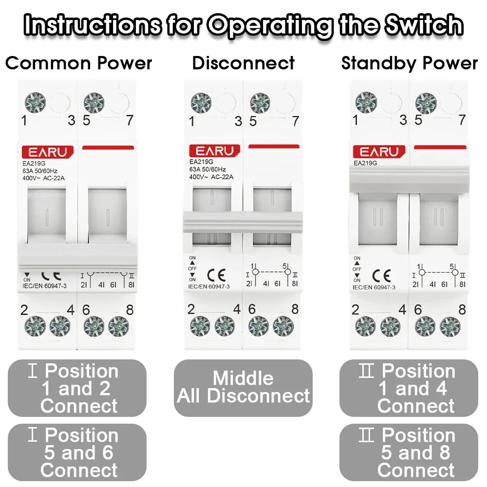Din Rail 2P 40A 63A AC400V 50/60Hz Modular MTS Dual Power Manual Transfer Switch Isolating Discounnecting Switch Circuit Breaker