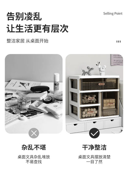 Desktop Large Capacity Storage Box Makeup Table Skincare Organizer Multi-Layer Drawer Storage Box for Students