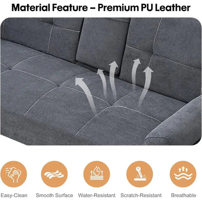 3-Seater Fabric Sofa Bed with Reclining Armrests and Grey Cup Holders