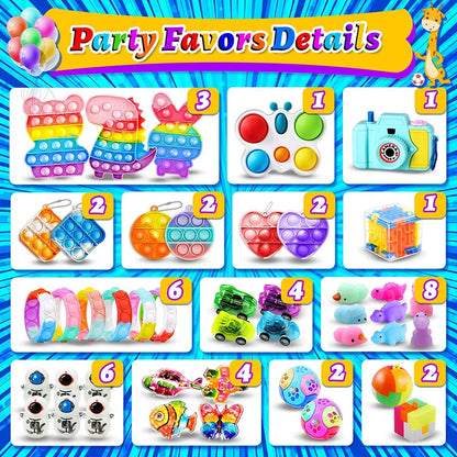 120/206Pcs Kids Birthday Pinata Toys Snap Bracelets Push Bubble Fidget Toys Carnival Prize Pinata Filler Bulk Toys Kids Gifts