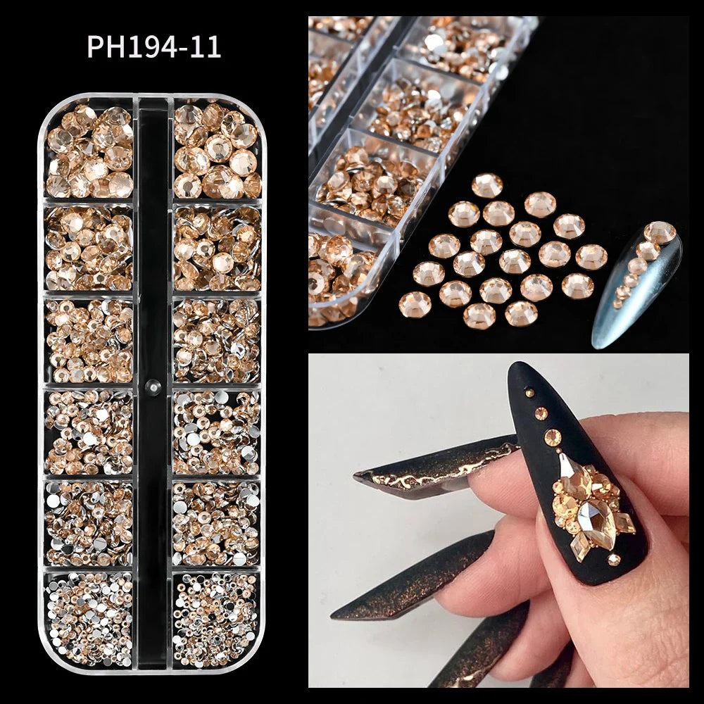 12Grid Shiny Silver Half Round Metal Caviar Bead Nail Rivets Charms 2/3/4/5/6/8mm Flatback Pearl Balls Nail Art Studs Y2k Decora