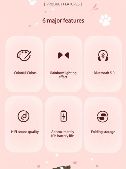 New Cute Cat Wireless Headphones RGB Cute Cat Ears Headset With Microphone Noise Cancelling Kid Stereo Music Children's Gifts