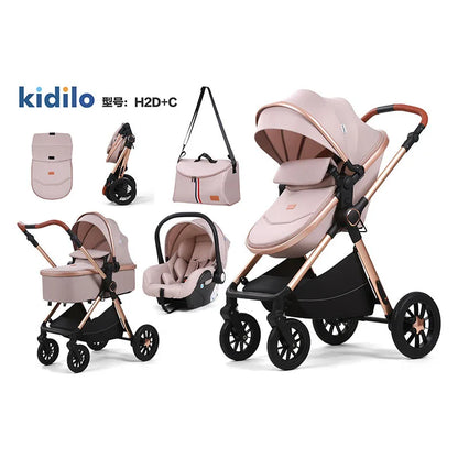 Kidilo stroller can sit and lie down folding shock absorber basket three in one two-way newborn baby high landscape
