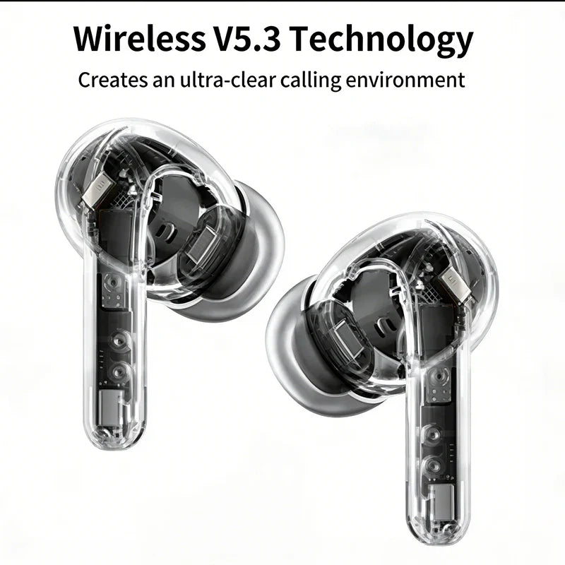 AT2-Wireless headphones with noise cancellation, in-ear type, equipped with a charging case, high-fidelity stereo sound.