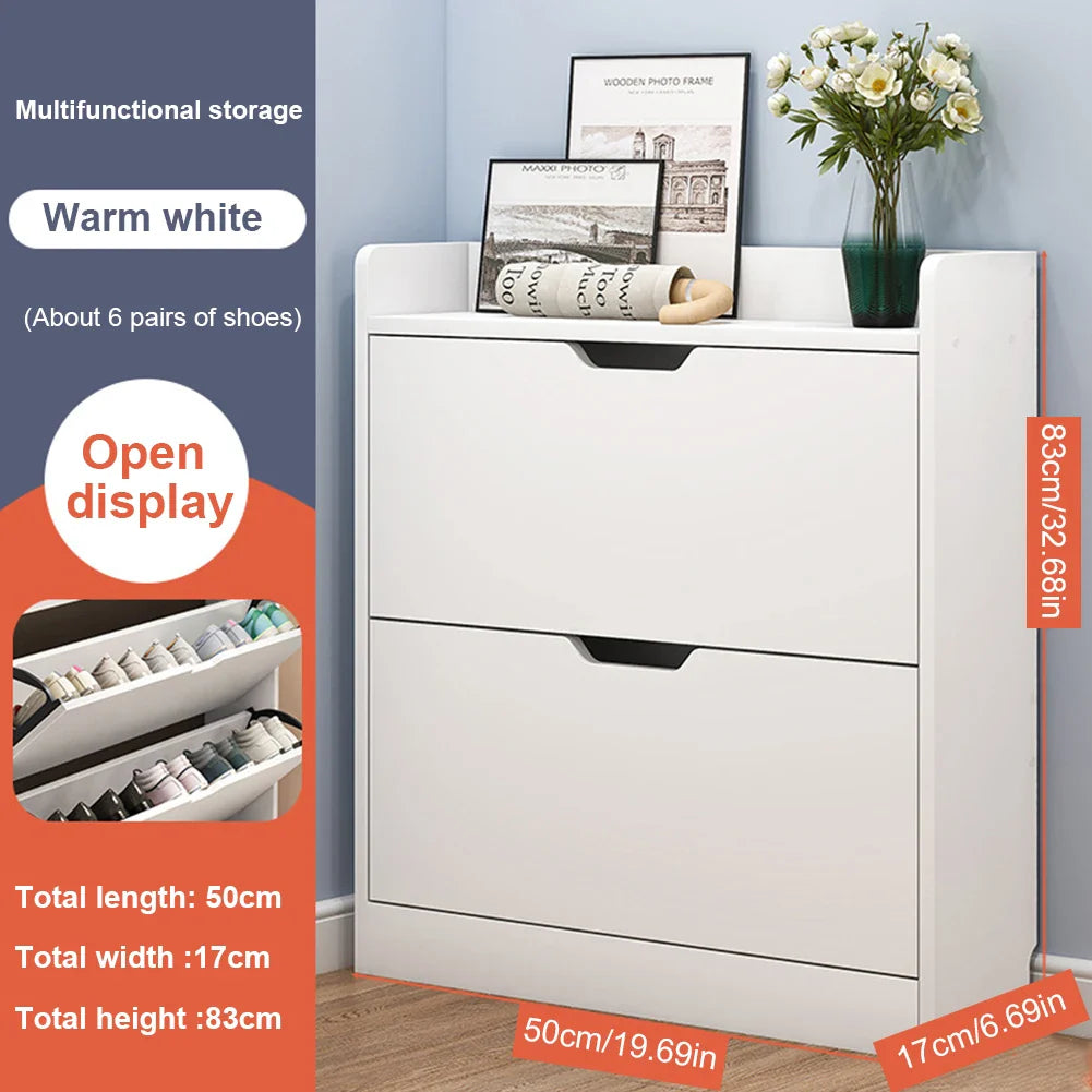 2-Tier Wooden Entrance Shoe Cabinet with Flip Drawers Shoe Organizer Cabinet Space Saving Free-Standing Shoe Cabinet for Hallway