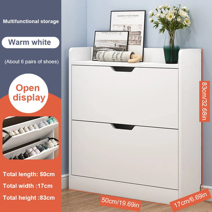 2-Tier Wooden Entrance Shoe Cabinet with Flip Drawers Shoe Organizer Cabinet Space Saving Free-Standing Shoe Cabinet for Hallway