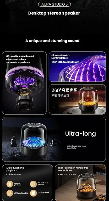 Glaze 5 Subwoofer Bluetooth 5.3 Audio Breathing Lamp Speakers Hi-Fi Acoustic Wireless Soundbar Portable Speaker for Home Theater