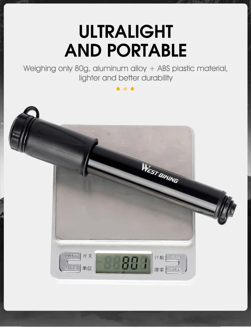 WEST BIKING Mini Bike Pump 100PSI Schrader Presta Valve MTB Road Cycling Pump Aluminum Alloy Bicycle Hand Air Pump Tire Inflator