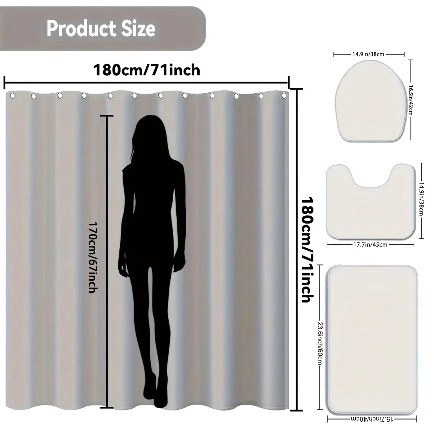 4-piece set of blue white jade orchid waterproof printed shower curtains with 12 hooks, bathroom floor mats