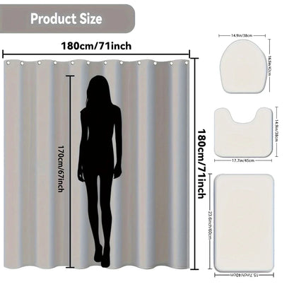 4-piece set of blue white jade orchid waterproof printed shower curtains with 12 hooks, bathroom floor mats
