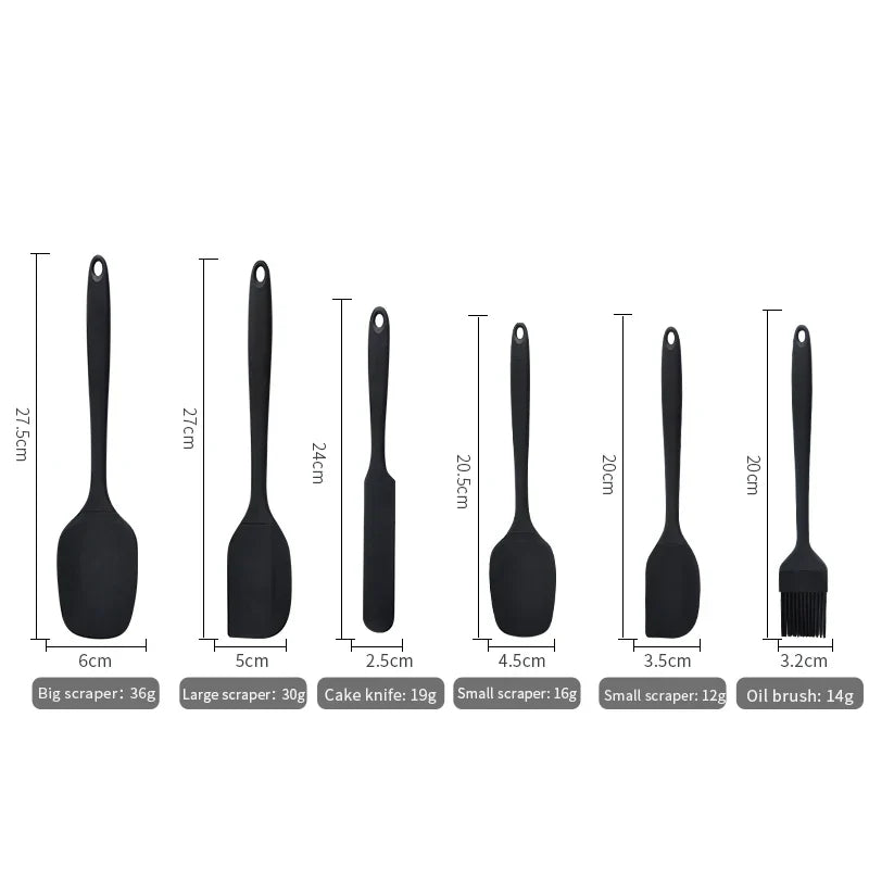 Silicone kitchenware 6-piece set, cream  scraper, spatula, oil brush, size scraper set baking tool，Non-integrated hand