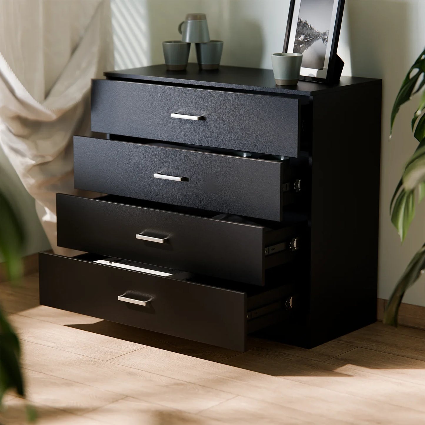 4&5 Drawer Bedroom Storage Cabinet with Metal Handles & Smooth Runners, Anti-Bowing Reinforced Frame, Modern Furniture Unit