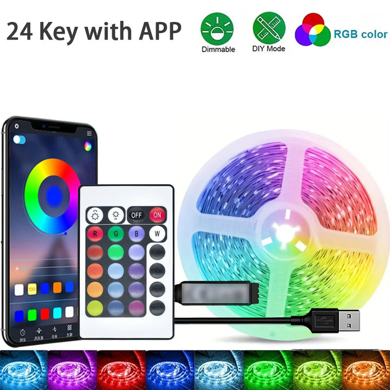 RGB Led Strip Lights 1M-40M  Led Room Light with APP Control Flexible Ribbon Luces Led Tape for Room Bedroom Decoration