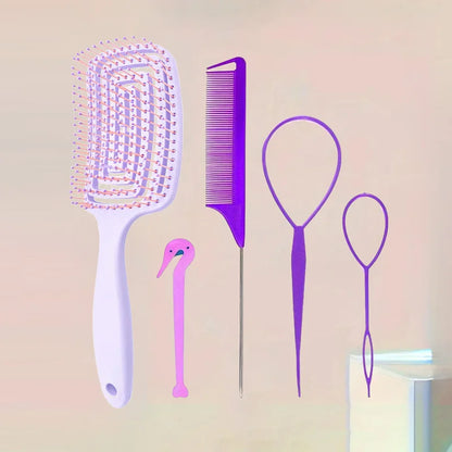4/5pcs/Set Hair Loop Tool Set 2pcs French Braid Tool Loop 1pc Rat Tail Comb 1pc Elastic Hair Rubber Bands Remover Cutter