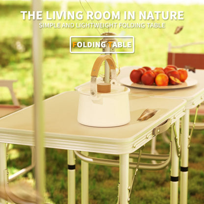 Folding Table 2FT, Portable Adjustable Height Camping Table, For Indoor Outdoor Garden Picnic Dinning BBQ, 60x 45x26/56cm, White