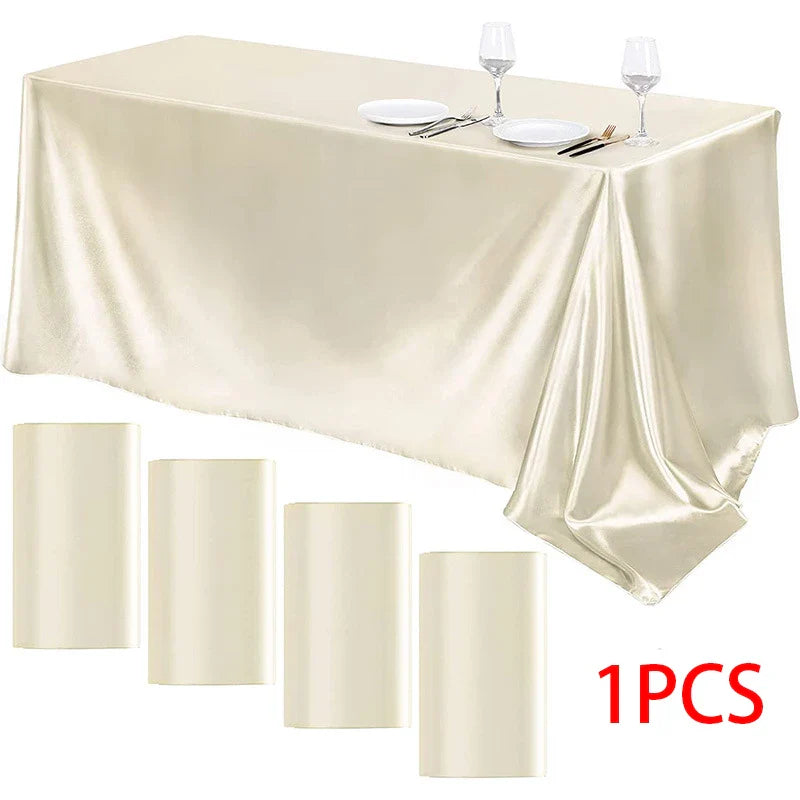 Rectangle Wedding Satin Large Tablecloth Bright Smooth Silk Table Cover Anniversary Dining Party high-end Table Decor