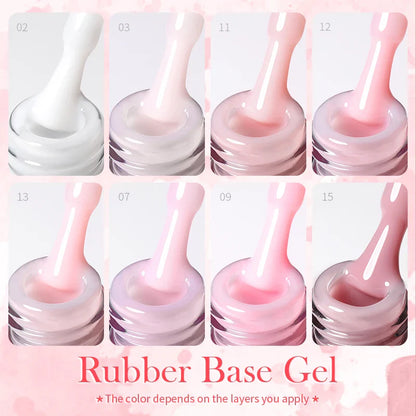 BORN PRETTY 15ml Jelly Nude Rubber Base Gel Natural Milky White Clear Semi permanent Self-Leveling Soak Off UV LED Gel Varnish