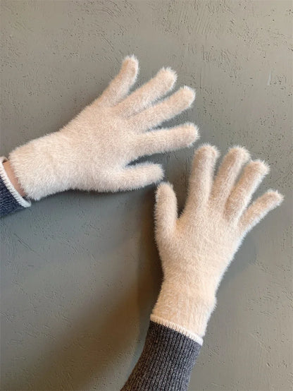 Fashion Winter Mink Velvet Five Finger Gloves Plush Warm Cold-proof Gloves Women Outdoors Cycling Solid Color Wistiti Mittens