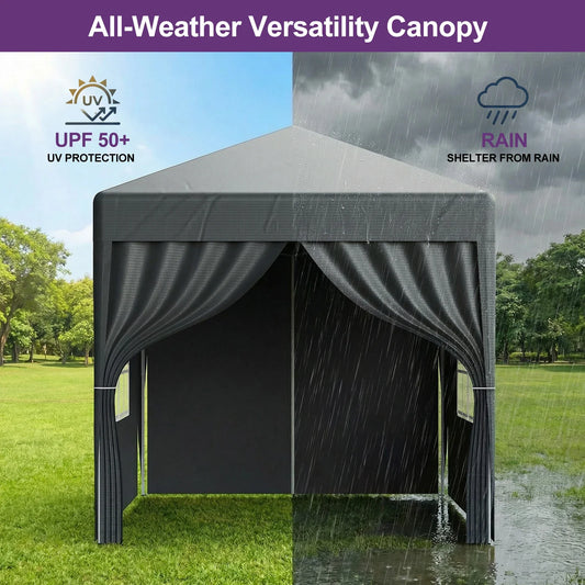 LOEFME 2x2M Pop Up Gazebo Waterproof Windproof Portable Outdoor Canopy Sun Shelter Removable 4 Sides Cloths Garden Camping Tent