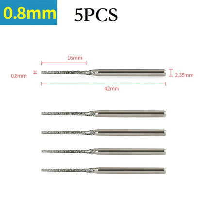 5pcs 0.8-2.5mm Diamond Coated Drill Bits 2.35mm Shank Glass Jade Amber Jewelry Diamond Drill Bits For Drilling Glass Woodworking