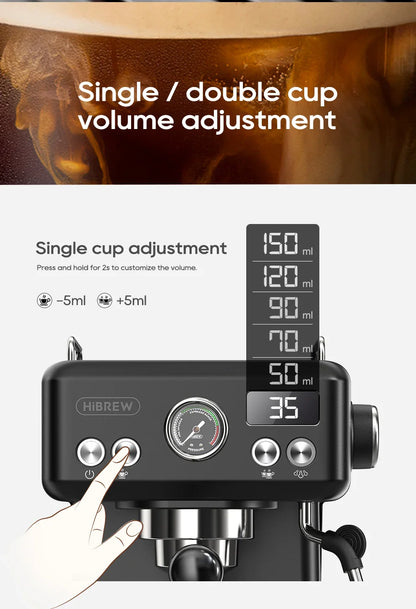 HiBREW H10A Black Espresso Machine Temperature Volume Pre Brewing Adjustable 58mm Portafilter Cappuccino Coffee Maker