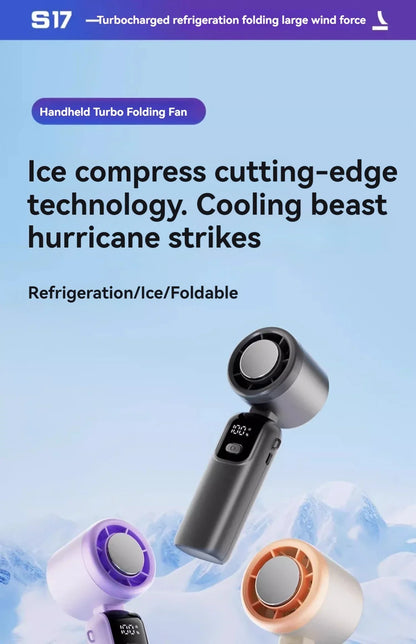 2025 Hanging Ice Pack Handheld High-speed Fan Folding 100 Speed Infinitely Adjustable Fan Portable For Outdoor Neck
