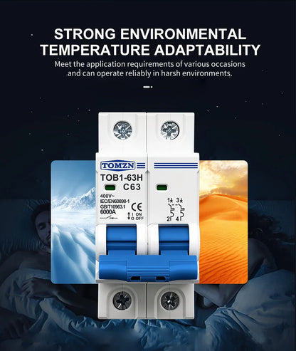 TOMZN 2P AC MCB TOB1-63 C Type 230/400V~ 50Hz/60Hz Mini Circuit Breaker 6A 10A 16A 20A 25A 32A 40A 50A 63A