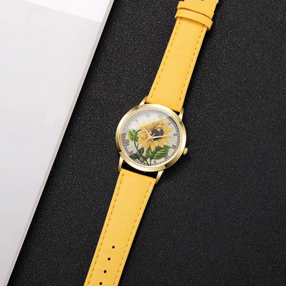 Fashion Flower Roma Dial Women Wristwatch Casual Leather Strap Quartz Watches For Ladies Clock Reloj Mujer（Without Box）
