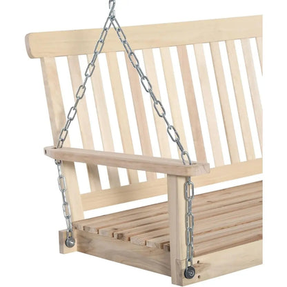 2-Seater Wooden Swing Bench, Porch Hanging Hammock Chair, Natural Garden Furniture