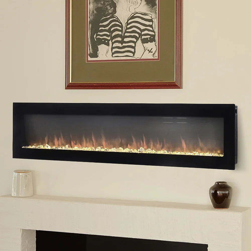 Wall Mount Electric Fireplace with Adjustable LED Lights Remote Control