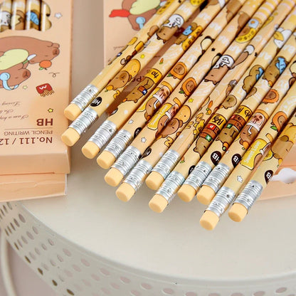 12Pcs/Pack Cartoon Animal Capybara Theme HB Writing Pencils for Kids Birthday Party Favors Back To School Rewards Goodie Bag