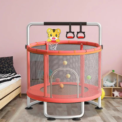 Kids Trampoline, Adjustable Toddler Trampoline with Basketball Hoop, Swing, Sandbag, Ocean Balls,Trampoline with Enclosure Net