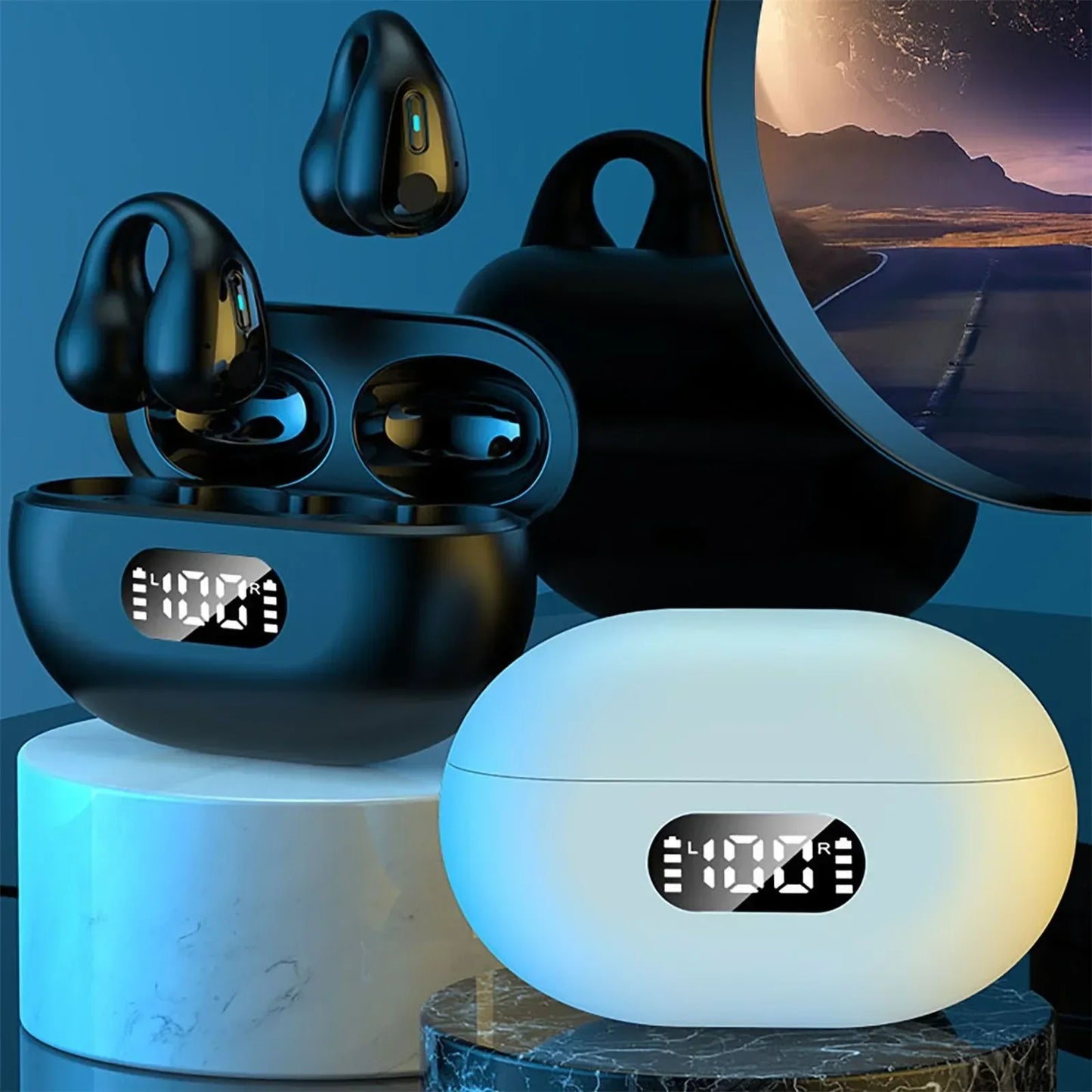 New Wireless Headphones Bluetooth 5.3 Bone Conduction Earphones Earclip Design Touch Control Led Earbuds Sports Headsets