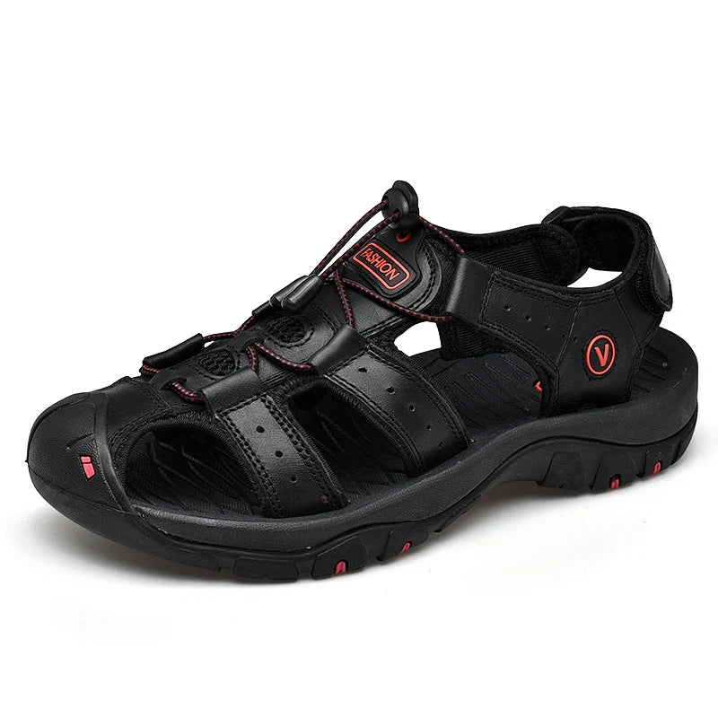 Summer Sandals Leather Outdoor Men Beach Shoes Luxury Breathable Casual Sandal Man Wading Shoes Non-slip Wide lining Slippers