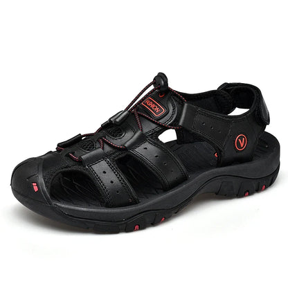 Summer Sandals Leather Outdoor Men Beach Shoes Luxury Breathable Casual Sandal Man Wading Shoes Non-slip Wide lining Slippers