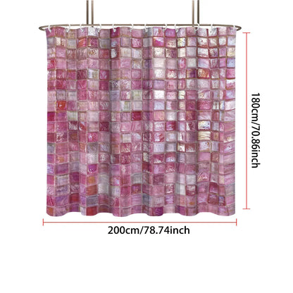 1pc pink ice block imitation simple printing waterproof partition privacy hanging curtain with 12 hooks, multiple sizes