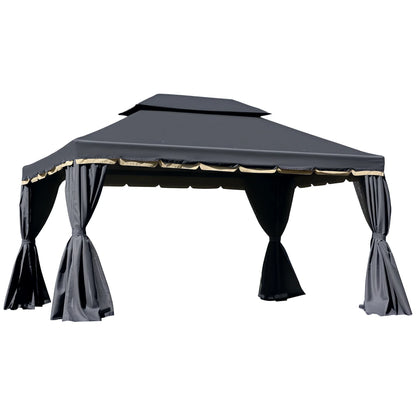 Outsunny 3 x 4m Aluminium Garden Gazebo, Marquee Canopy Shelter Pavilion Party Tent with Nets and Curtains