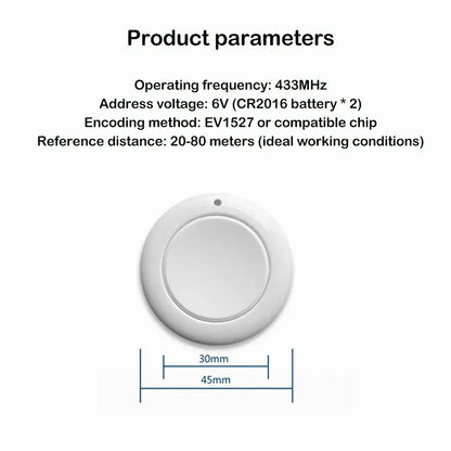 EV1527 Chip Learning Type 1 Button Round 433Mhz Wireless Remote Control Switch , SOS Panic Button Doorbell
