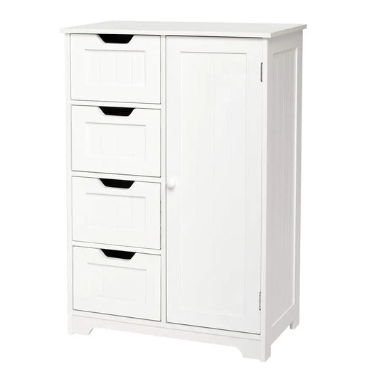 Bathroom Storage Cabinet with 4 Drawers 1 Door Adjustable Partition Wooden Modern Style for Bathroom, 56 x 30 x 82.5 cm L x W x
