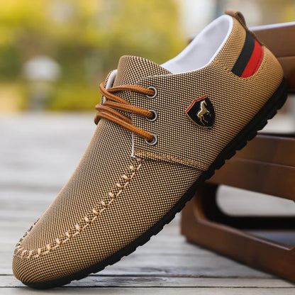 Men's Breathable Fabric Casual Loafers, Soft-Soled Comfortable Lace-Up Low-Top Men's Shoes, Versatile for Daily Commuting and Light Business Wear, Lightweight, Wear-Resistant, Non-Stuffy, Comfortable for Long Wear, Suitable f
