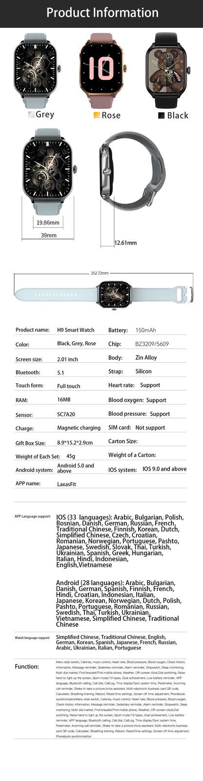 NEW 2.01'' Smartwatch Fitness Tracker Clock Sports Smartband Blood Pressure Monitor Smart Watches for Men Women IOS Android 2026