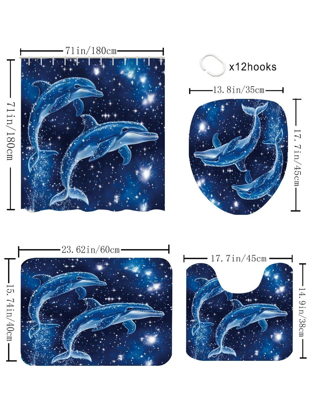Dolphin Bathroom Four-piece Set - Avant-garde Waterproof Shower Curtain, creating a complete bathroom suite