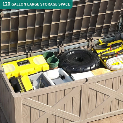 450L X-Front Resin Deck Box, Waterproof Lockable Outdoor Storage Bench for Patio Cushions & Garden Tools