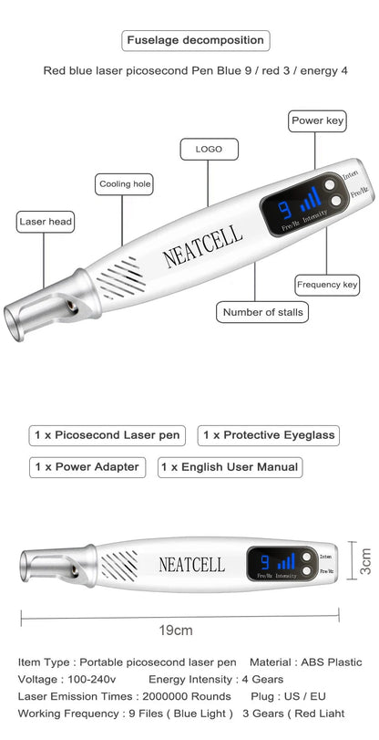 Picosecond Laser Pointer for Mole Removal Dark Spot Removal Pen Tattoo Acne Skin Pigment Portable Removal Machine Beauty Device