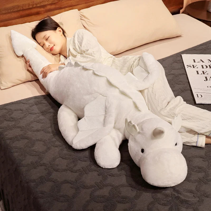 1pc 70-150cm Giant White Dragon Plush Toy With Unicorn Horn Flying Wings Dragons Dinos Hug Throw Pillow Dinos Nap Sleeping Gift