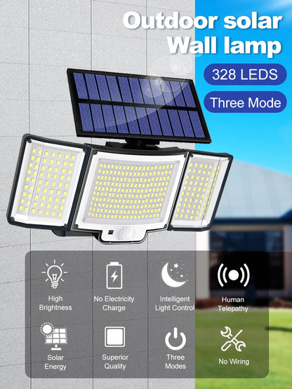 LED Solar Lights 228/328 Outdoor PIR Motion Sensor Wall Lamp IP65 Waterproof Street Light with Remote for Garden Lighting