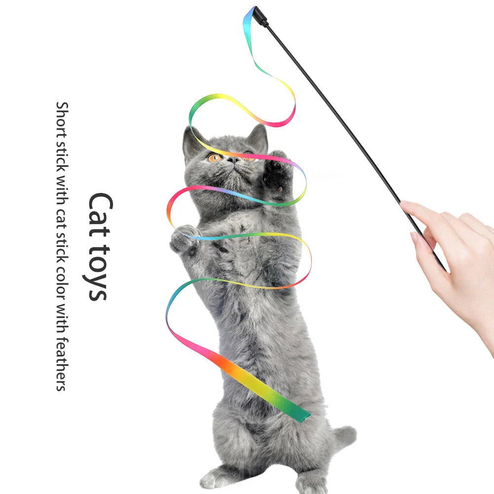 Cat Toys Cute Funny Colorful Rod Teaser Wand Plastic Pet Toys for Cats Interactive Stick Pet Teaser Cat Supplies